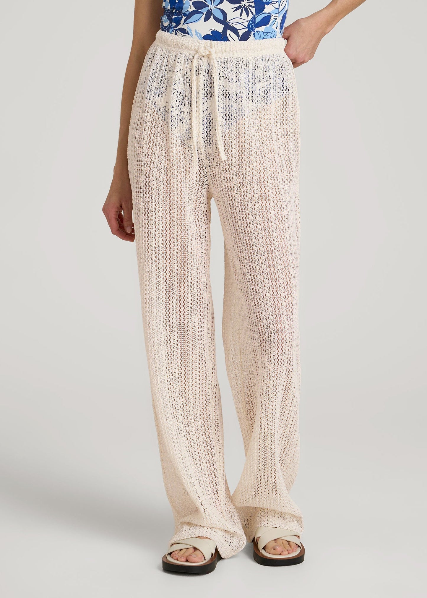 American Tall Women Openwork Knit Pants for Tall Women in Natural