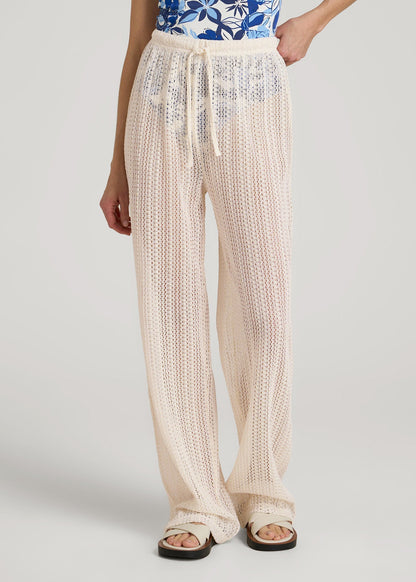 American Tall Women Openwork Knit Pants for Tall Women in Natural