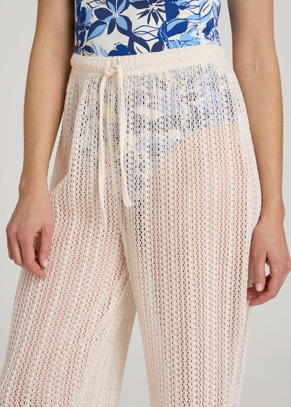 American Tall Women Openwork Knit Pants for Tall Women in Natural