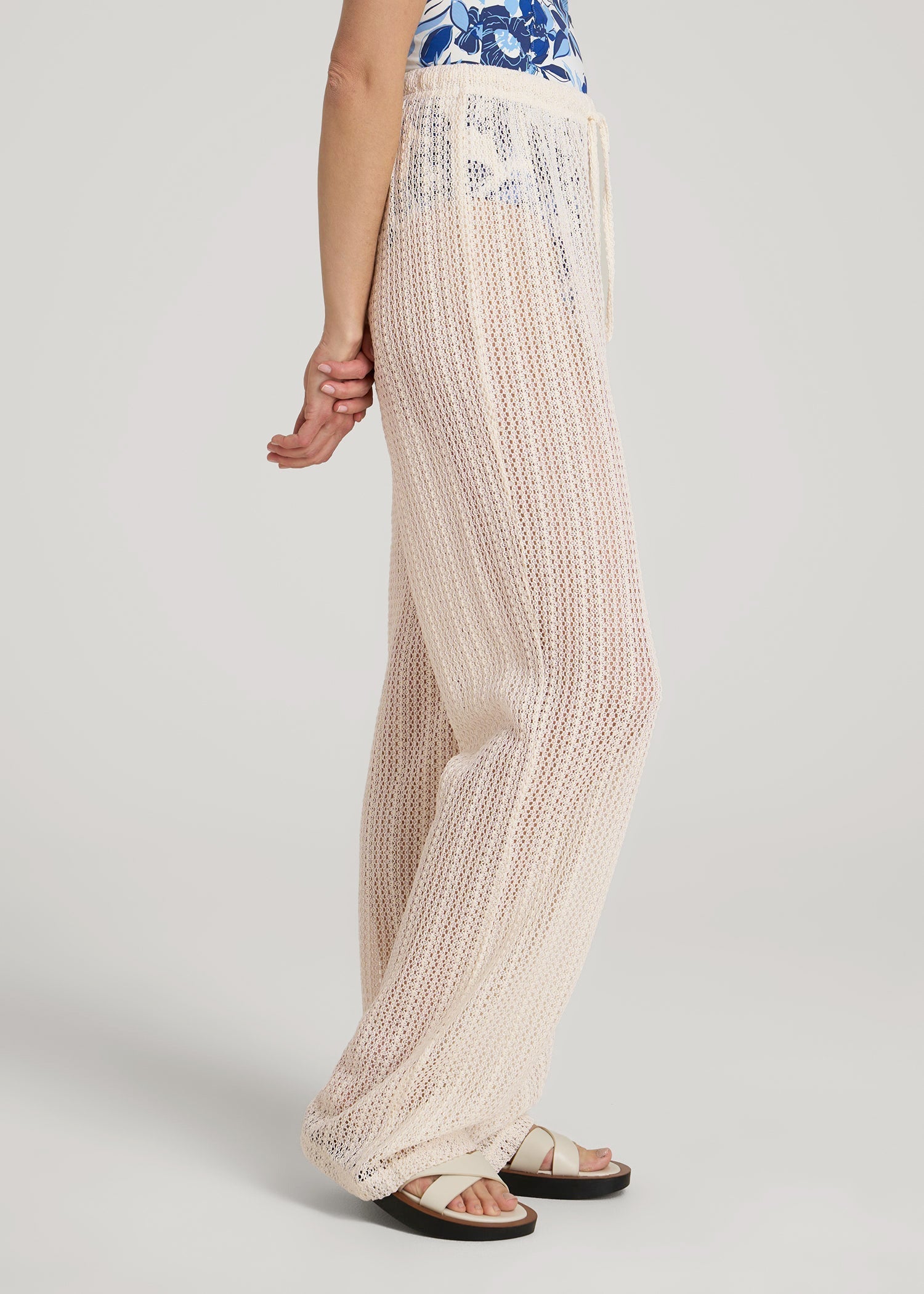 American Tall Women Openwork Knit Pants for Tall Women in Natural