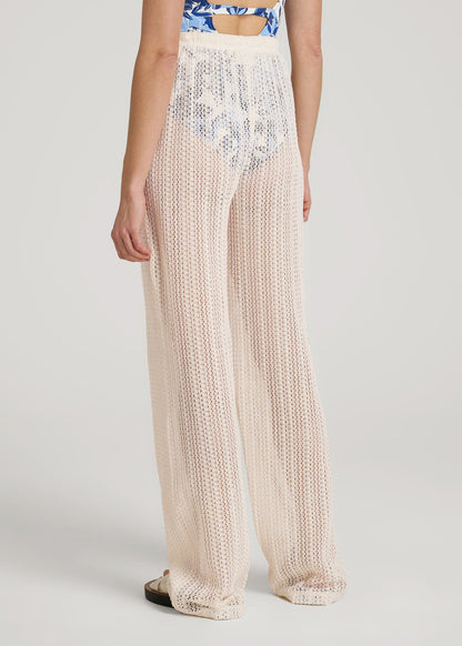 American Tall Women Openwork Knit Pants for Tall Women in Natural