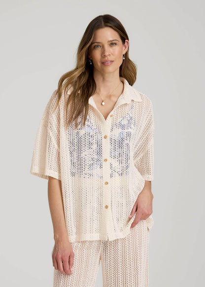 American Tall Women Openwork Loose Knit Top for Tall Women in Natural