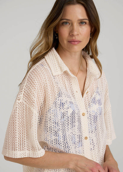 American Tall Women Openwork Loose Knit Top for Tall Women in Natural
