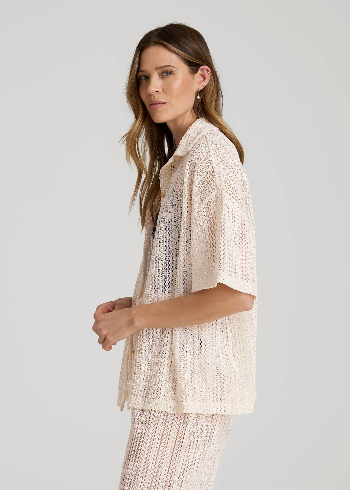 American Tall Women Openwork Loose Knit Top for Tall Women in Natural