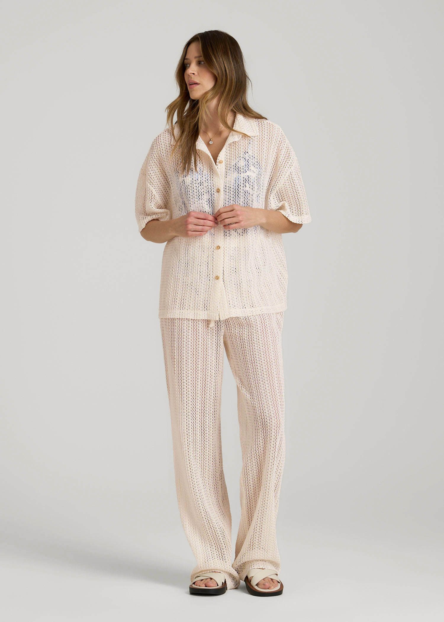 American Tall Women Openwork Loose Knit Top for Tall Women in Natural