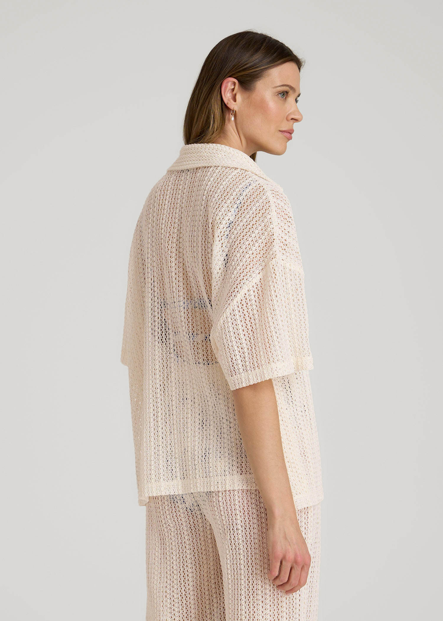 American Tall Women Openwork Loose Knit Top for Tall Women in Natural