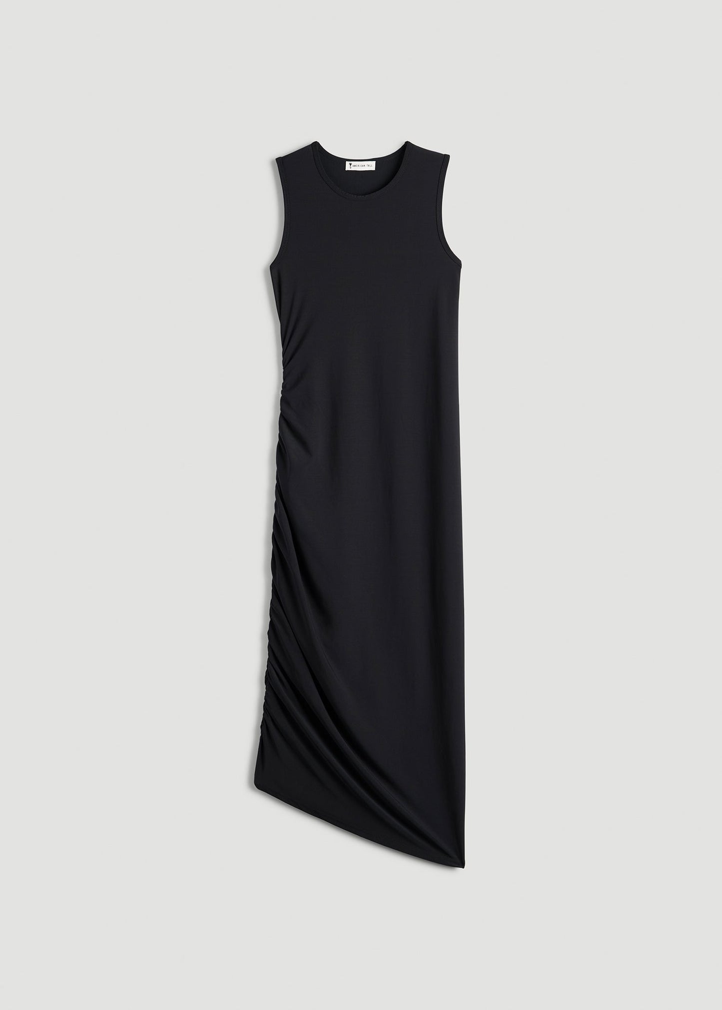 American Tall Women Ruched Jersey Midi Dress for Tall Women in Black