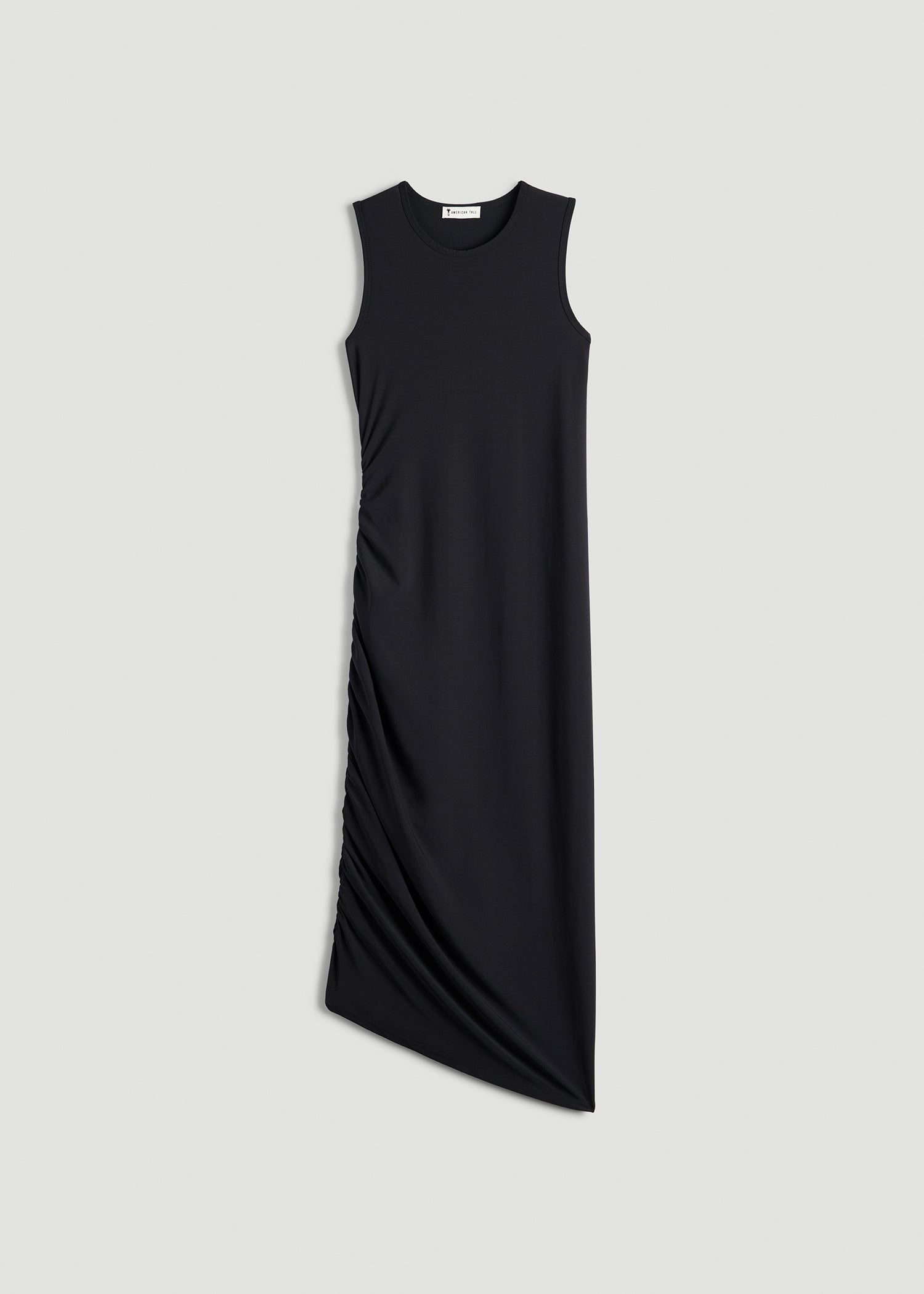 American Tall Women Ruched Jersey Midi Dress for Tall Women in Black