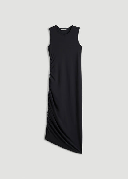 American Tall Women Ruched Jersey Midi Dress for Tall Women in Black