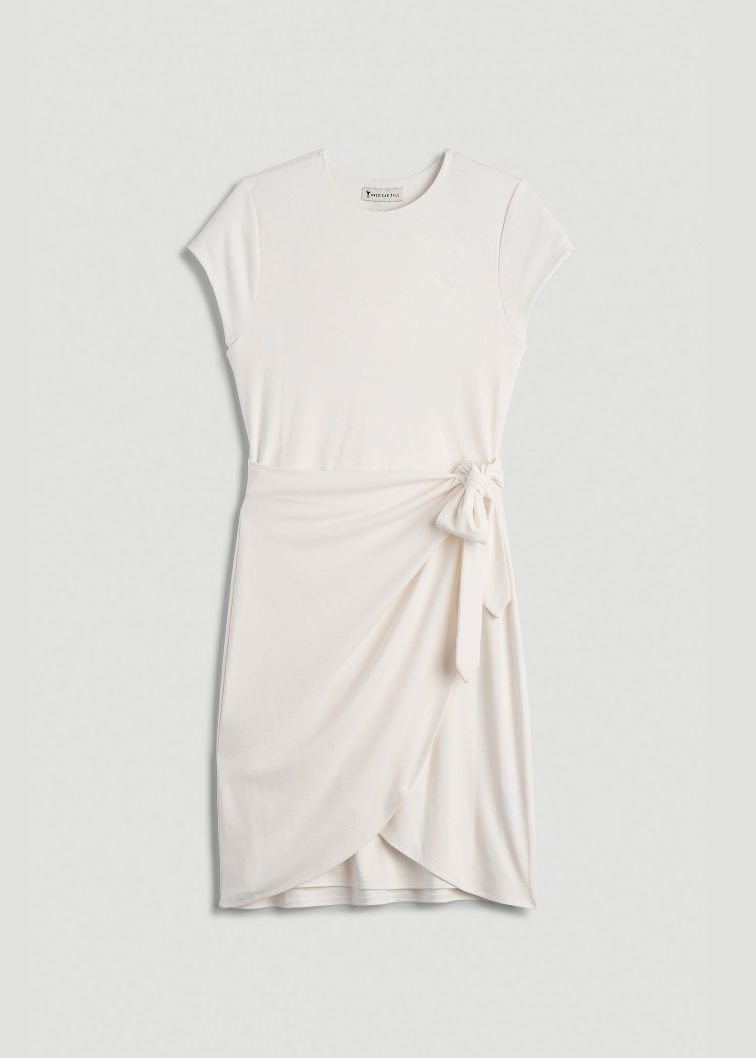 American Tall Women|Men Cap Sleeve Wrap Mini Dress for Tall Women in White Alyssum