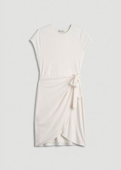American Tall Women|Men Cap Sleeve Wrap Mini Dress for Tall Women in White Alyssum
