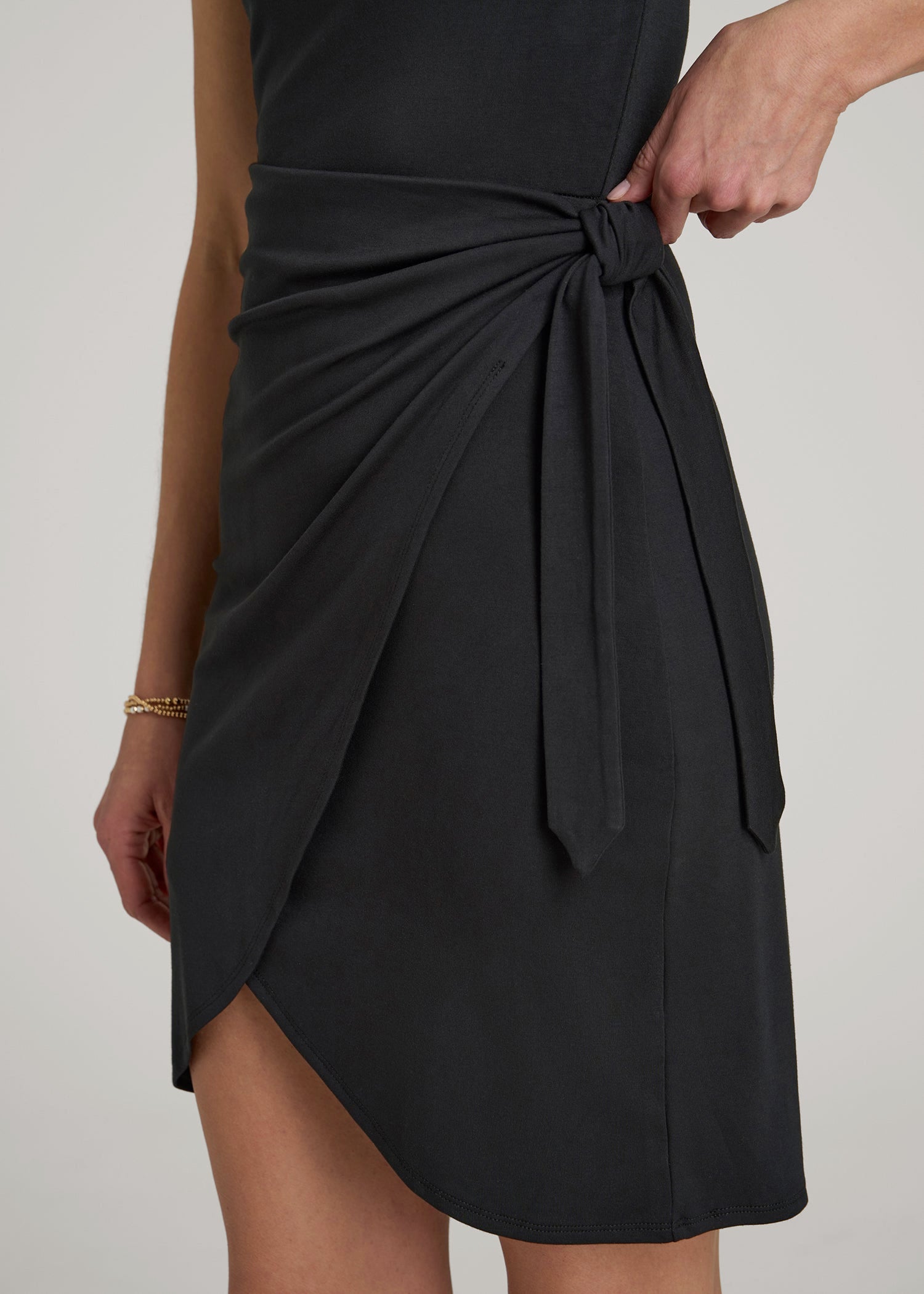 American Tall Women|Men Cap Sleeve Wrap Mini Dress for Tall Women in Black