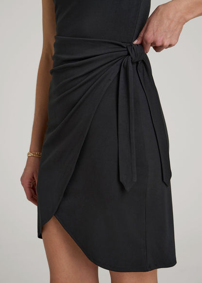 American Tall Women|Men Cap Sleeve Wrap Mini Dress for Tall Women in Black