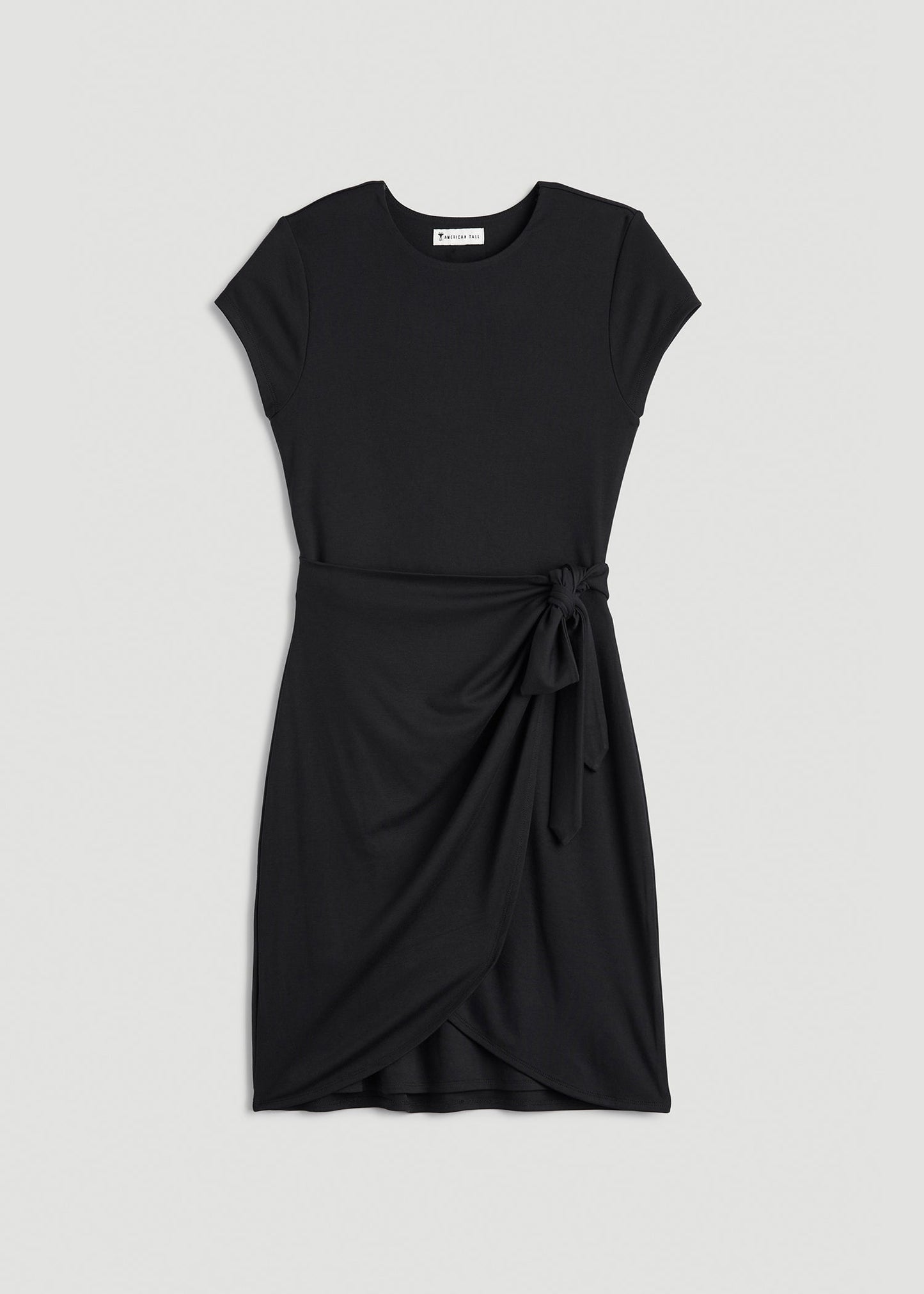 American Tall Women|Men Cap Sleeve Wrap Mini Dress for Tall Women in Black