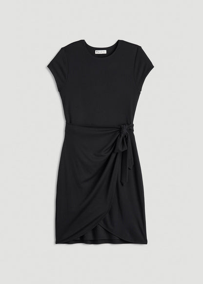 American Tall Women|Men Cap Sleeve Wrap Mini Dress for Tall Women in Black