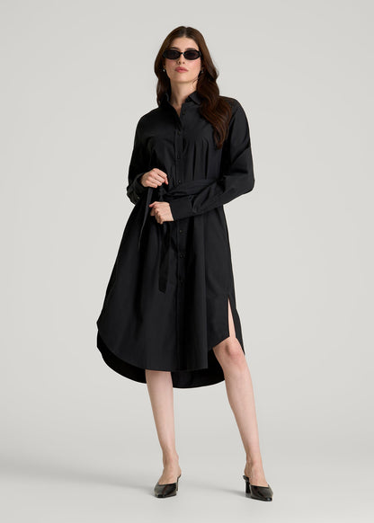 American Tall Women Relaxed Poplin Shirtdress for Tall Women in Black