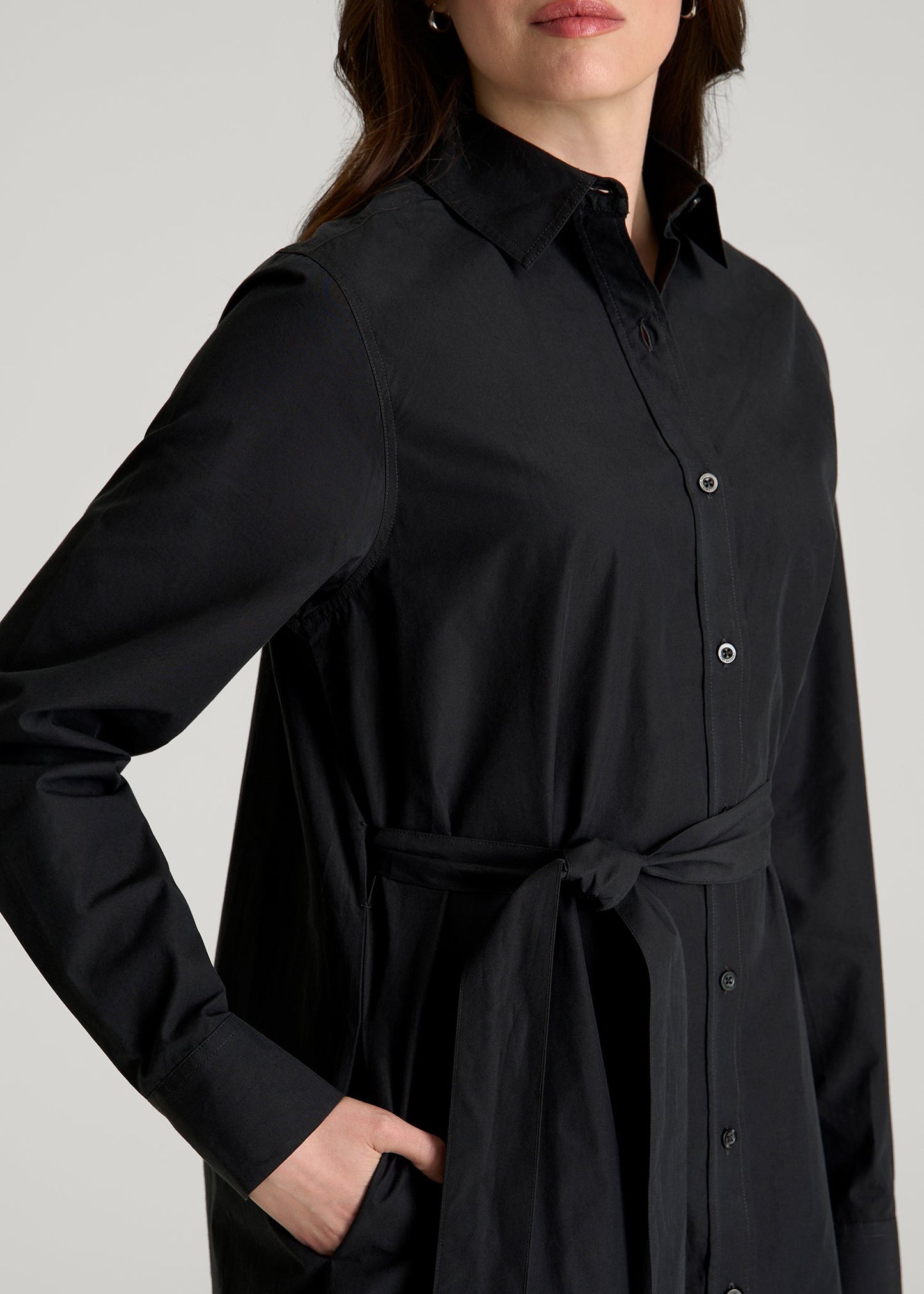 American Tall Women Relaxed Poplin Shirtdress for Tall Women in Black
