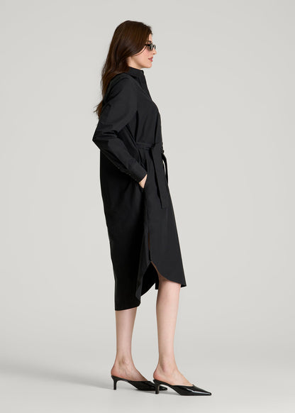 American Tall Women Relaxed Poplin Shirtdress for Tall Women in Black