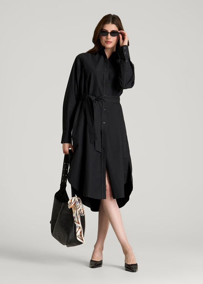 American Tall Women Relaxed Poplin Shirtdress for Tall Women in Black