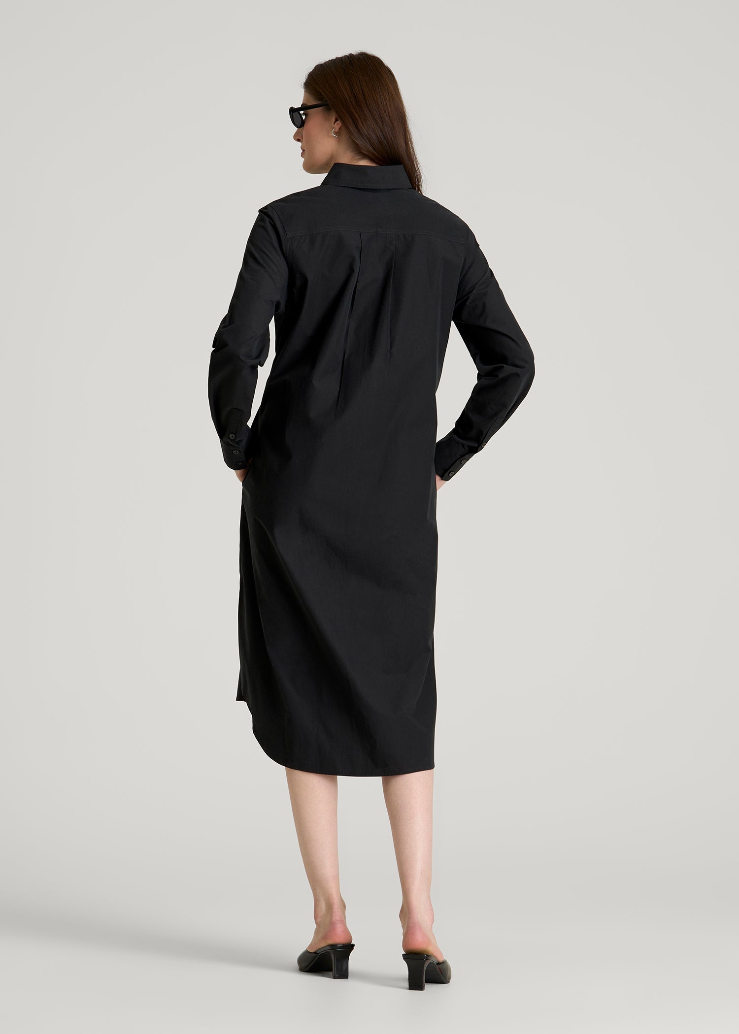American Tall Women Relaxed Poplin Shirtdress for Tall Women in Black