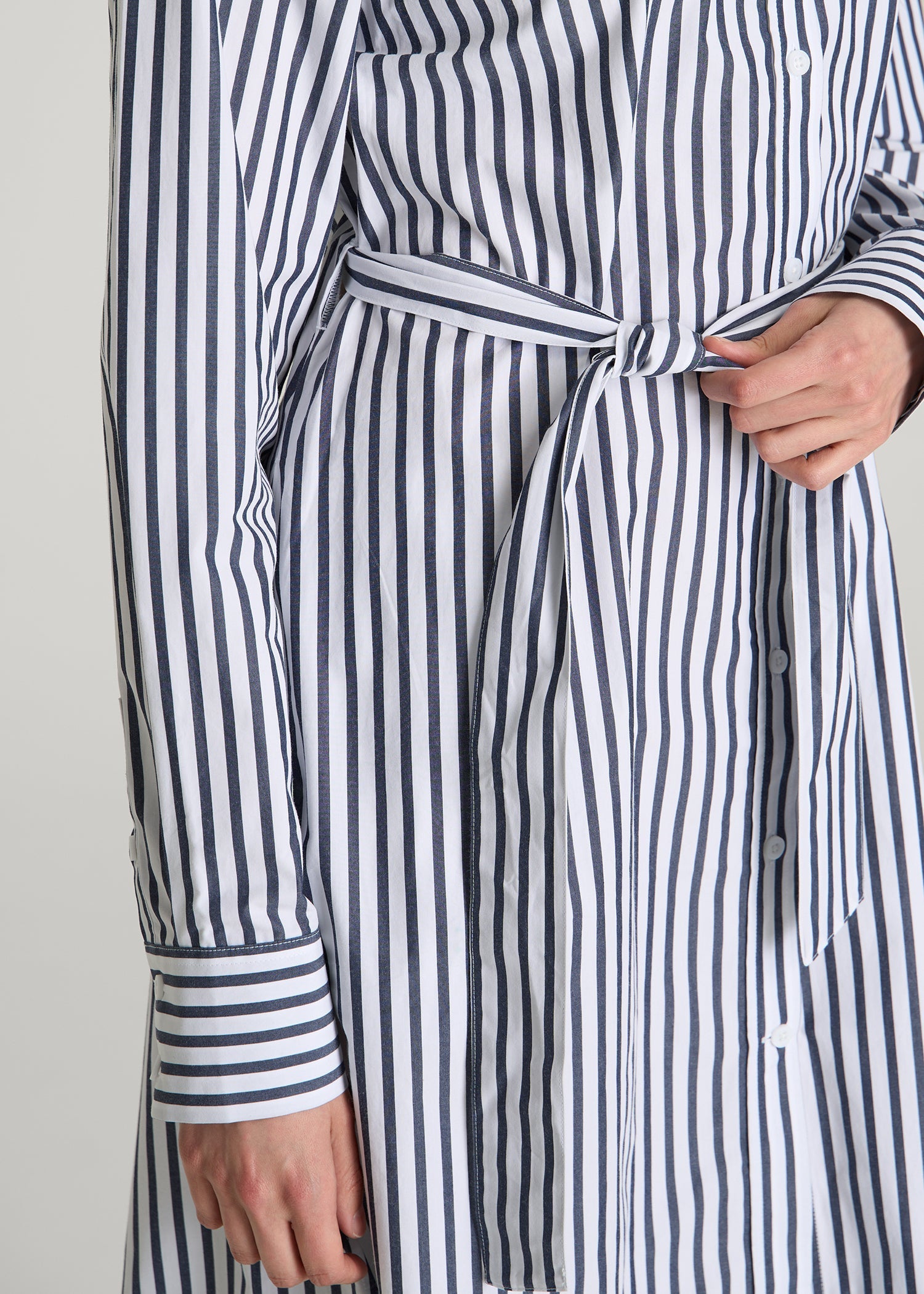 American Tall Women Relaxed Poplin Shirtdress for Tall Women in White and Navy Stripe
