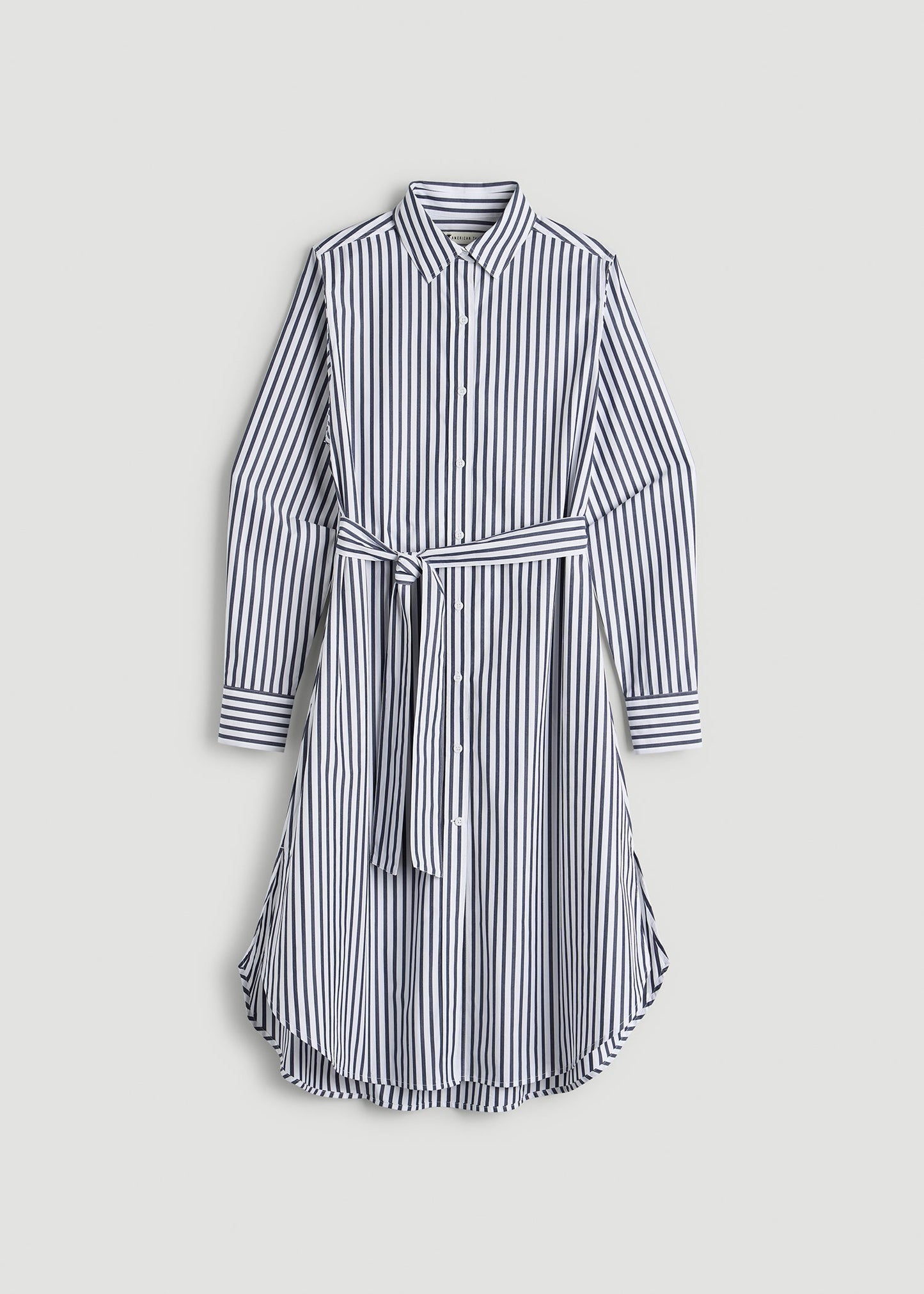 American Tall Women Relaxed Poplin Shirtdress for Tall Women in White and Navy Stripe