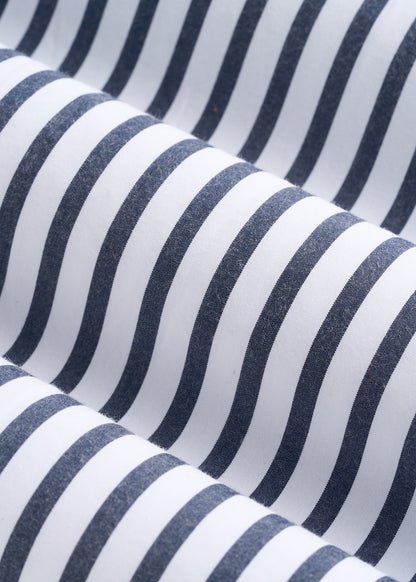 American Tall Women Relaxed Poplin Shirtdress for Tall Women in White and Navy Stripe