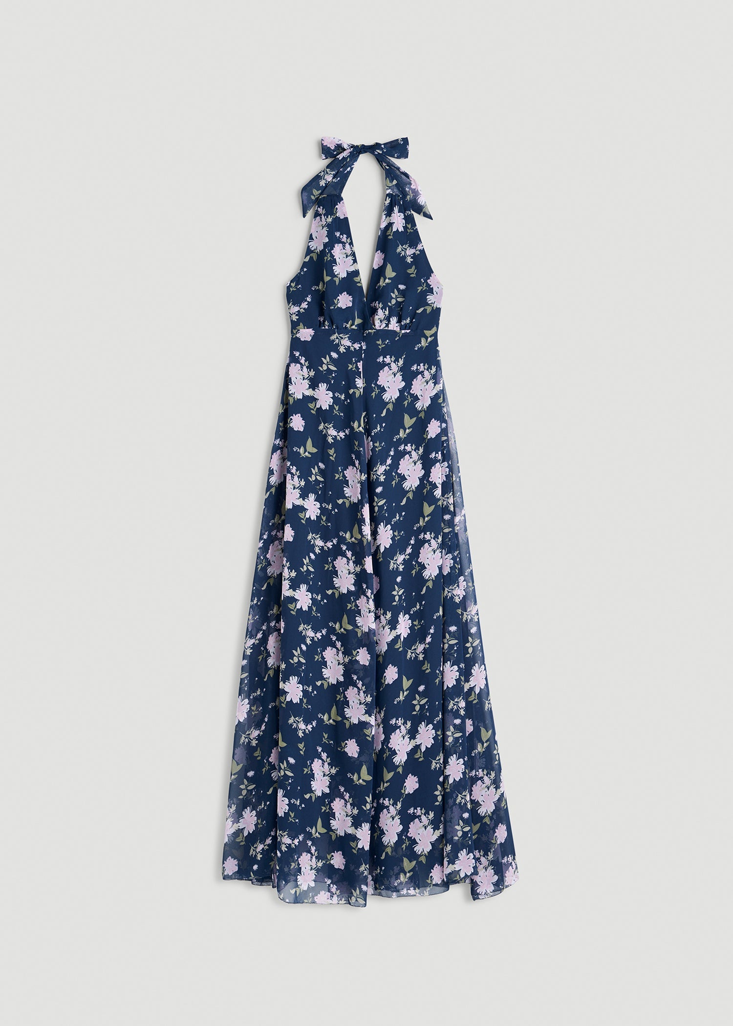 American Tall Women Chiffon Maxi Halter Garden Dress for Tall Women in Dark Navy Floral