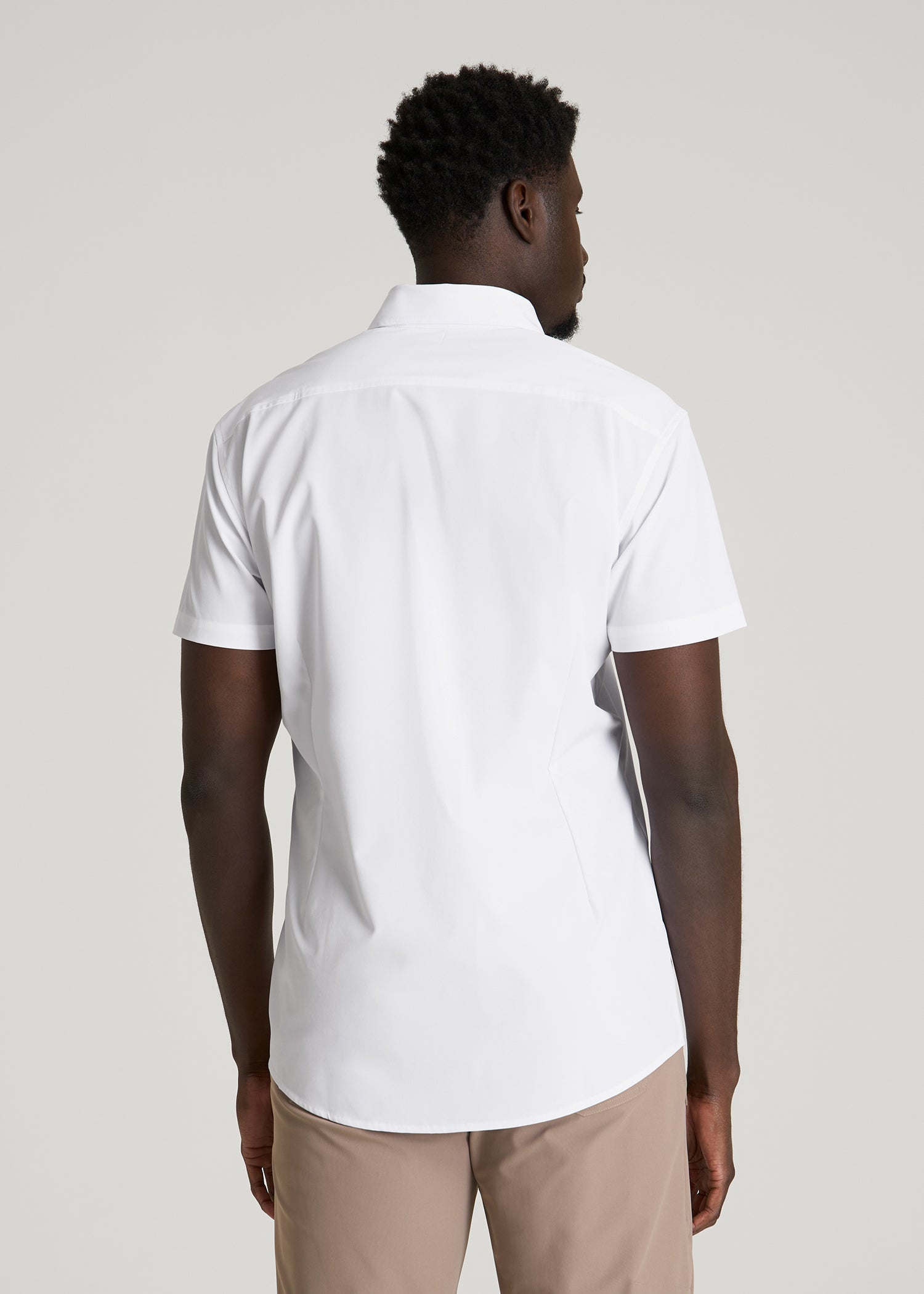 American Tall Men Short Sleeve Traveler Stretch Button Shirt for Tall Men in White