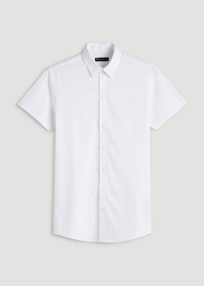 American Tall Men Short Sleeve Traveler Stretch Button Shirt for Tall Men in White