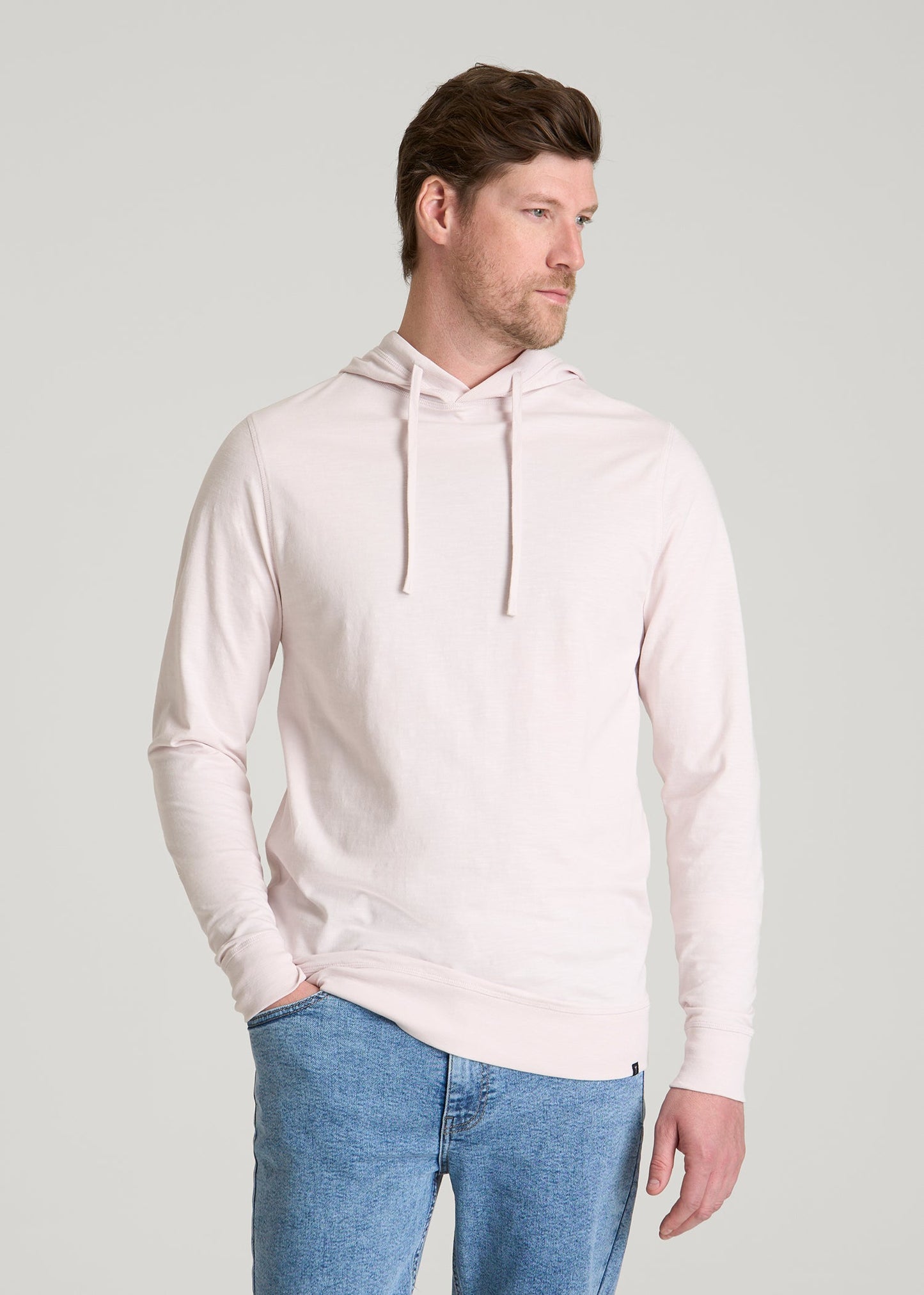 American Tall Men Sunwashed Slub Pullover Hoodie for Tall Men in Grey Lilac
