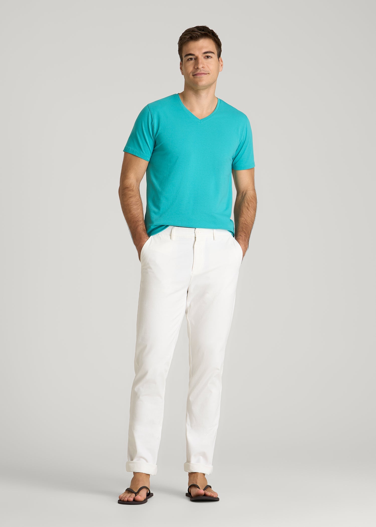 American Tall Men The Essential Modern Fit V-Neck Tee for Tall Men in Baltic Turquoise