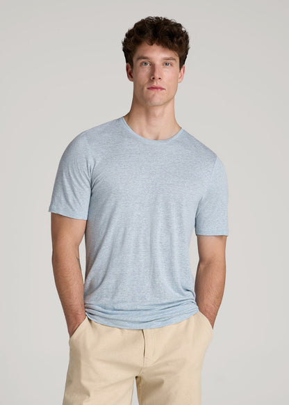American Tall Men Linen Crewneck T-Shirt for Tall Men in Sky Blue Mix