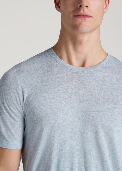 American Tall Men Linen Crewneck T-Shirt for Tall Men in Sky Blue Mix