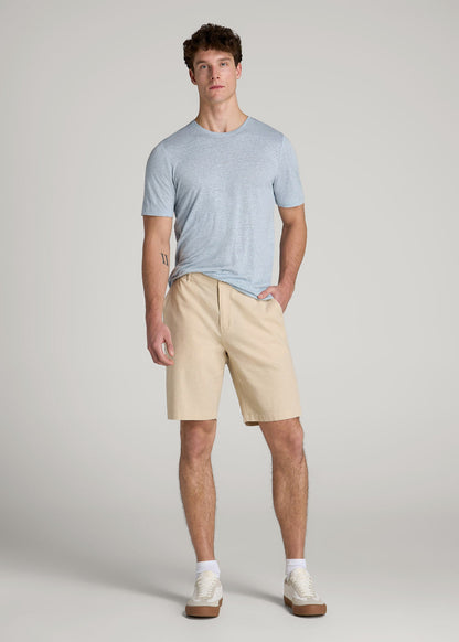 American Tall Men Linen Crewneck T-Shirt for Tall Men in Sky Blue Mix