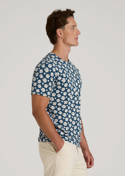 American Tall Men Stretch Pima Cotton Printed Tee for Tall Men in Bright Blue Floral
