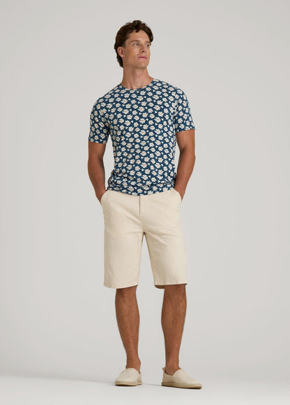 American Tall Men Stretch Pima Cotton Printed Tee for Tall Men in Bright Blue Floral