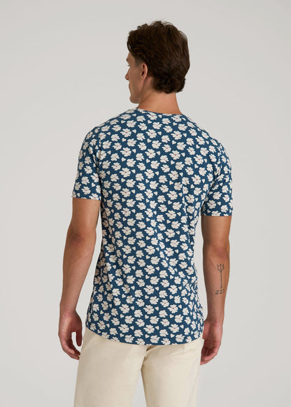 American Tall Men Stretch Pima Cotton Printed Tee for Tall Men in Bright Blue Floral