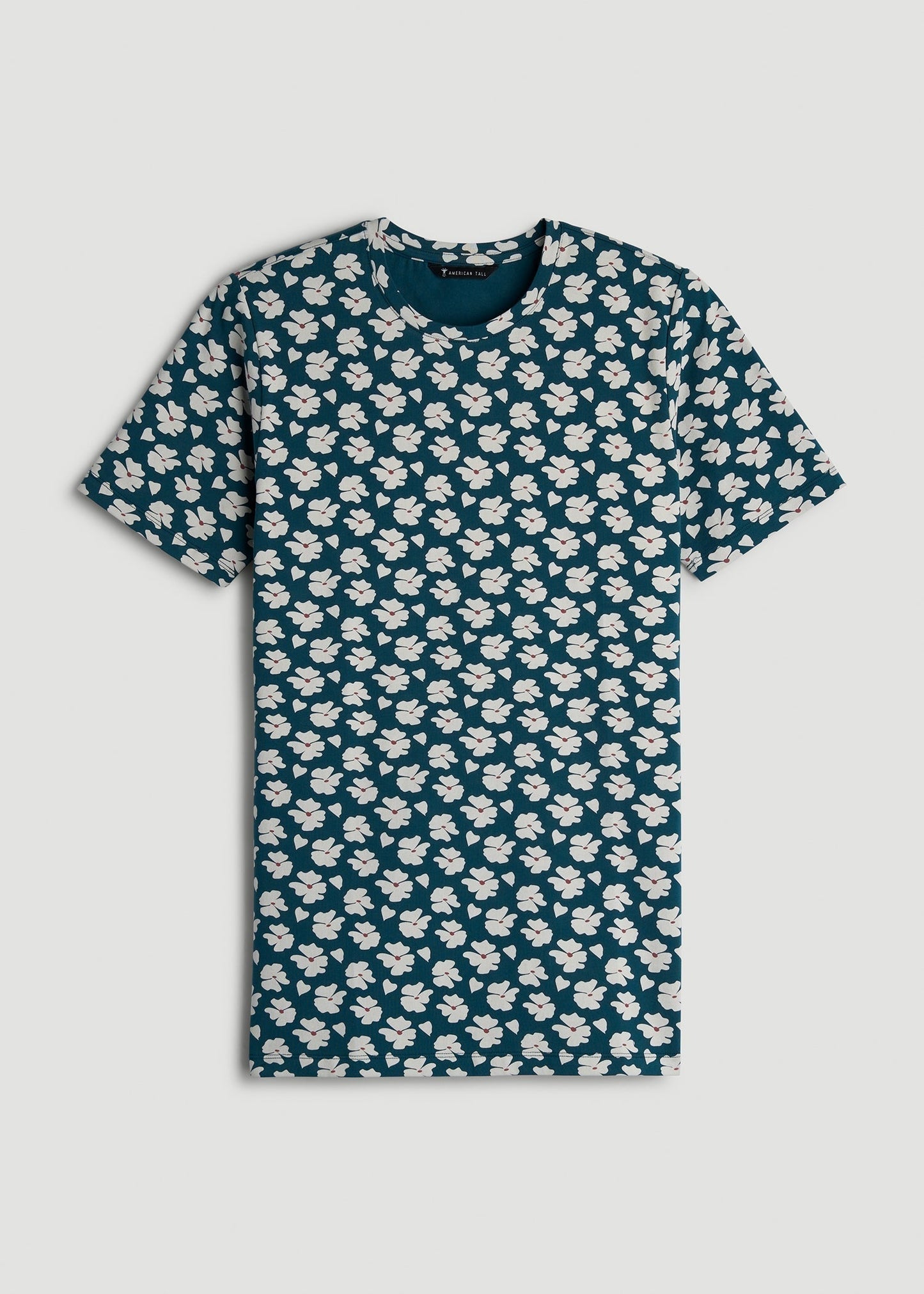 American Tall Men Stretch Pima Cotton Printed Tee for Tall Men in Bright Blue Floral