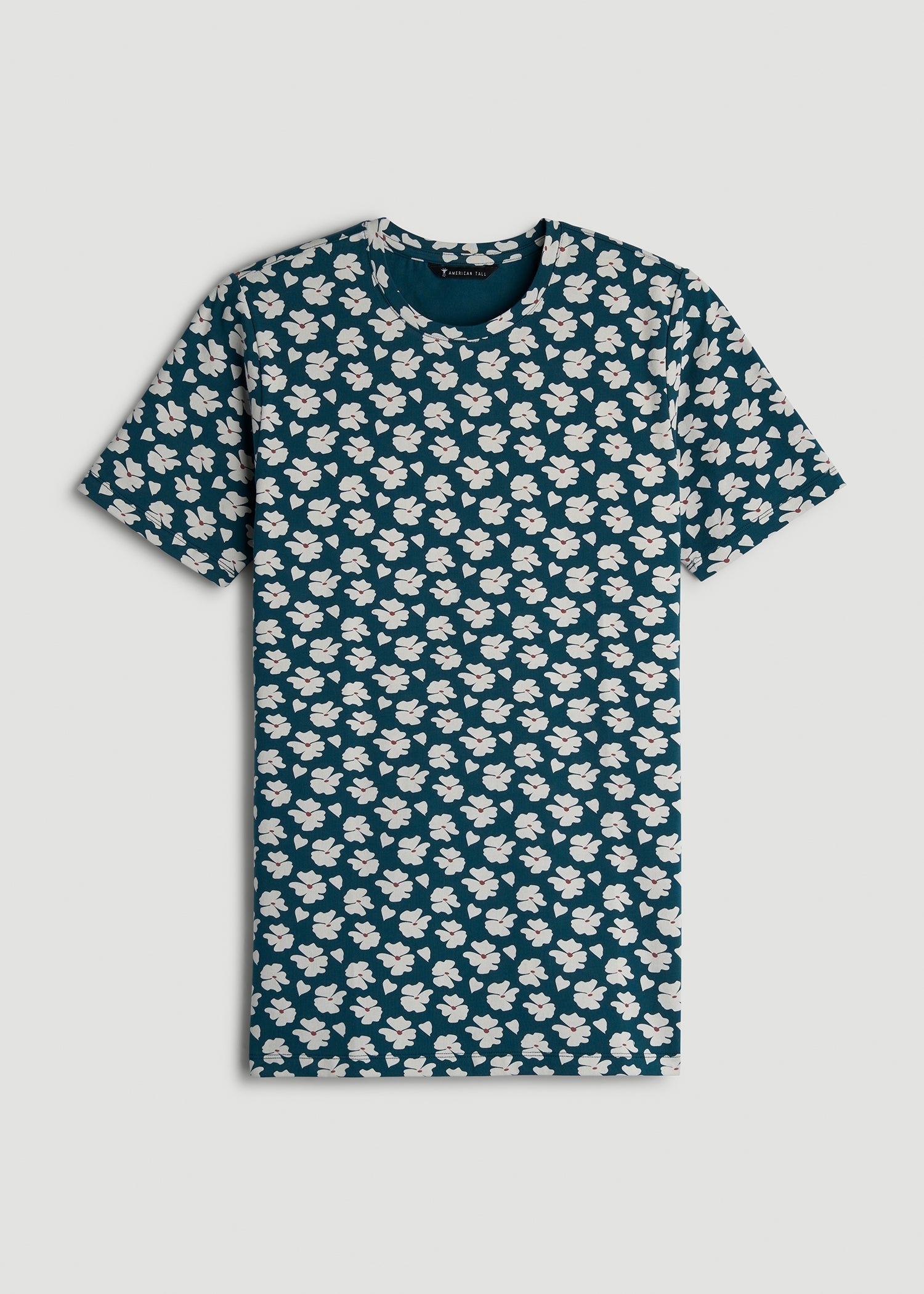 American Tall Men Stretch Pima Cotton Printed Tee for Tall Men in Bright Blue Floral