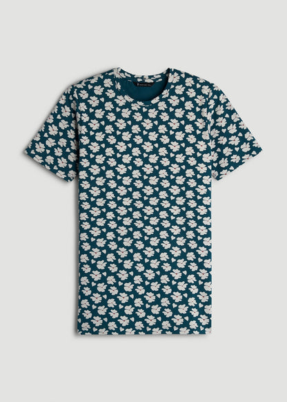 American Tall Men Stretch Pima Cotton Printed Tee for Tall Men in Bright Blue Floral