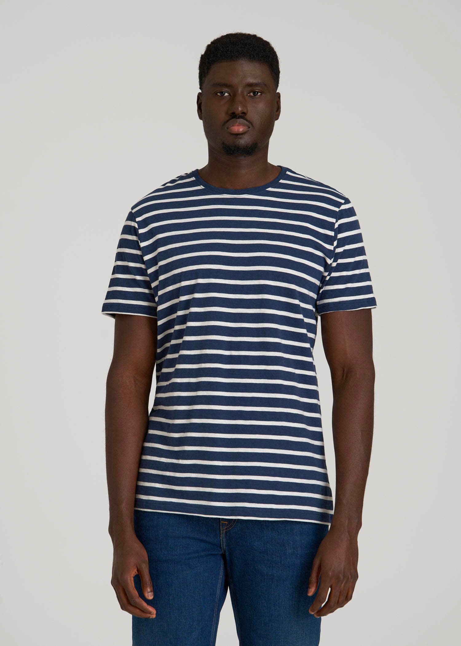 American Tall Men REGULAR-FIT Striped Tee for Tall Men in Navy And White