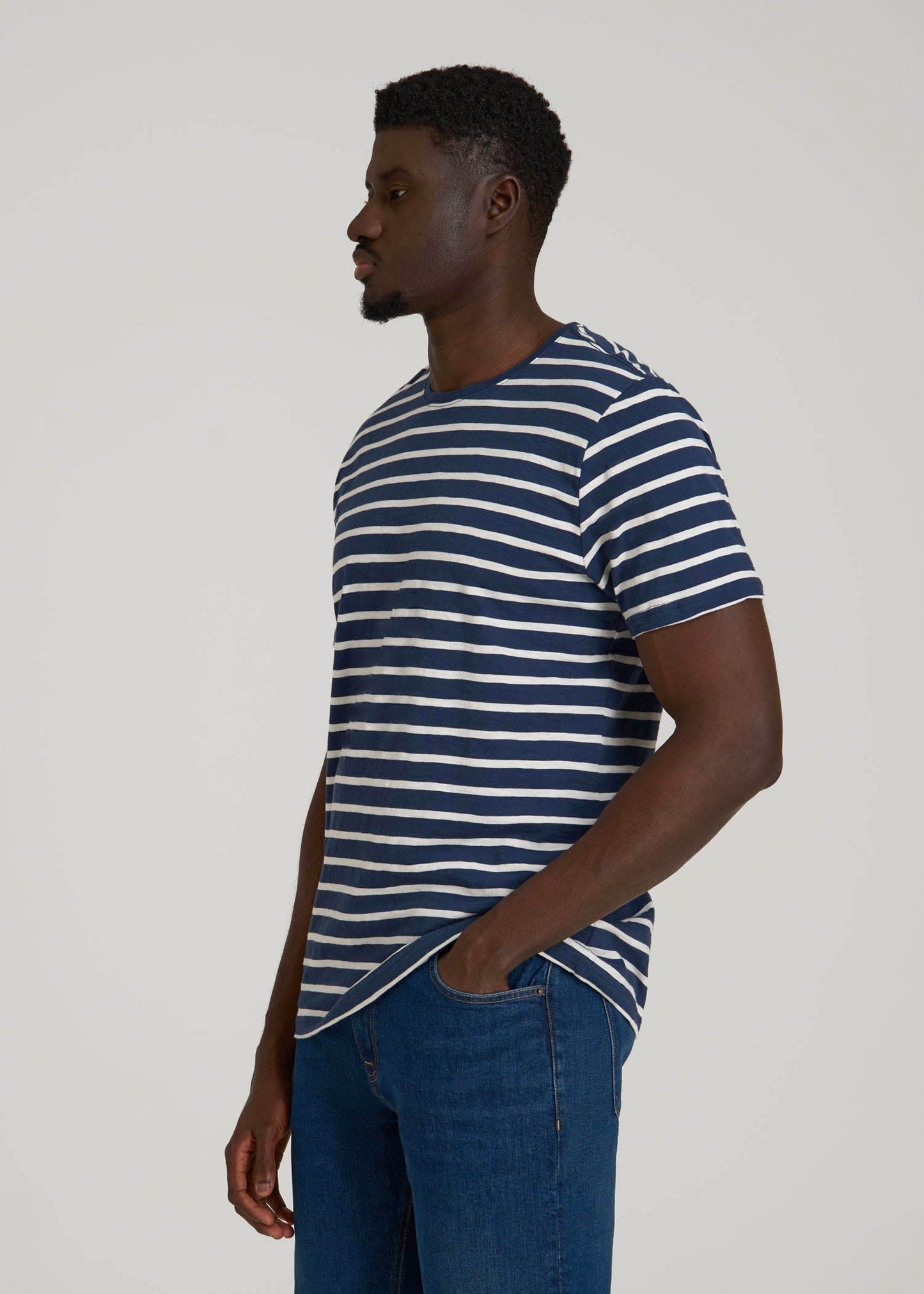 American Tall Men REGULAR-FIT Striped Tee for Tall Men in Navy And White