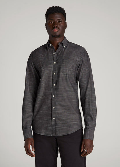 American Tall Men Textured Weave Cotton Button-Up Shirt for Tall Men in Black