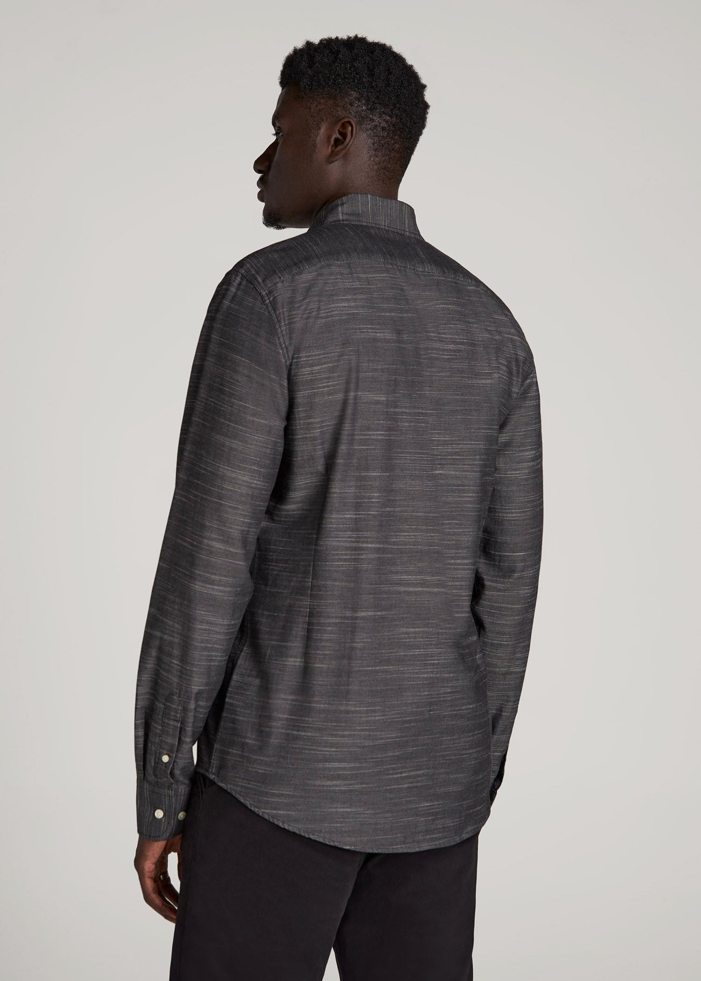 American Tall Men Textured Weave Cotton Button-Up Shirt for Tall Men in Black