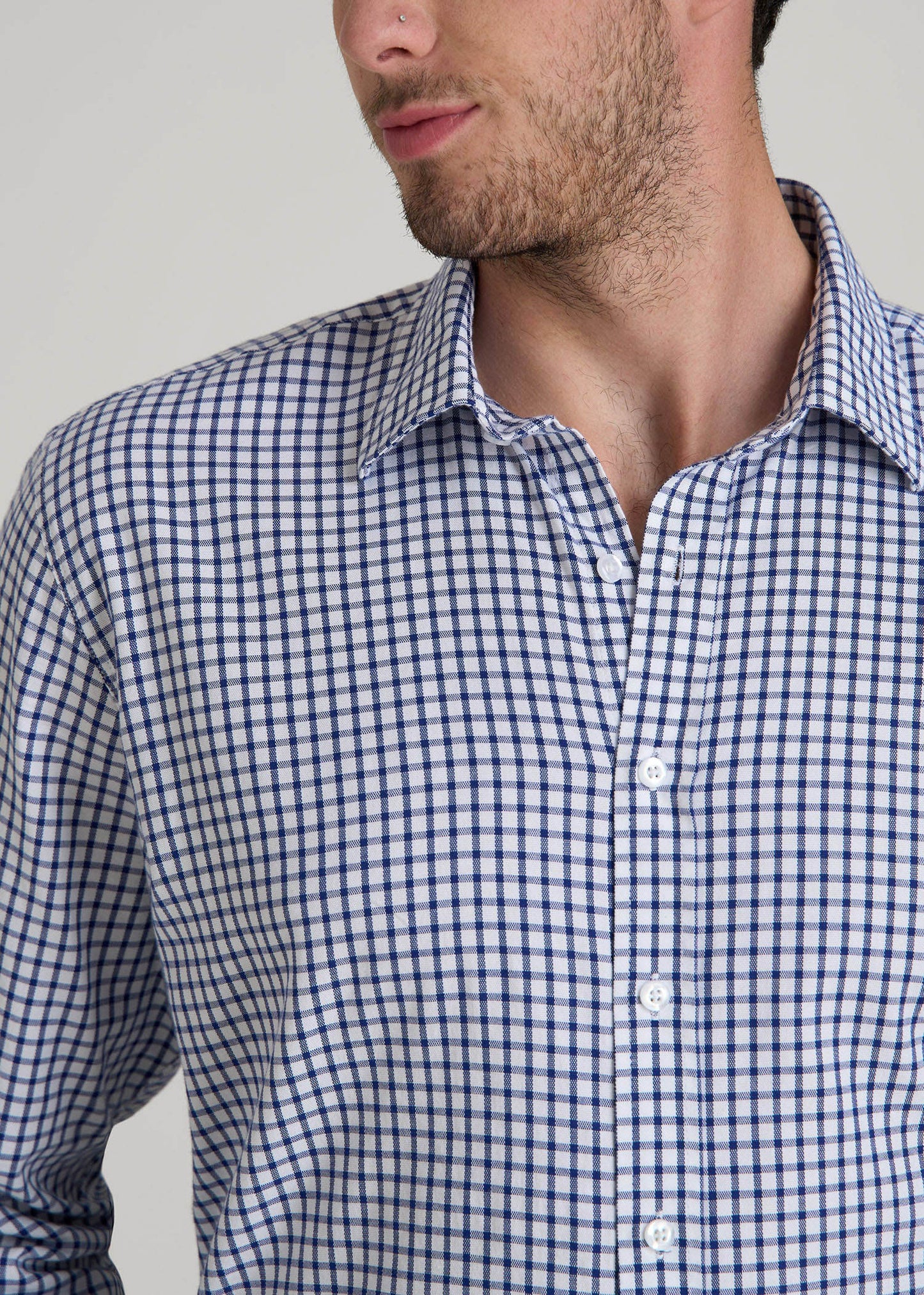 American Tall Men Oskar Easy Care Dress Shirt for Tall Men in Bright Blue Grid
