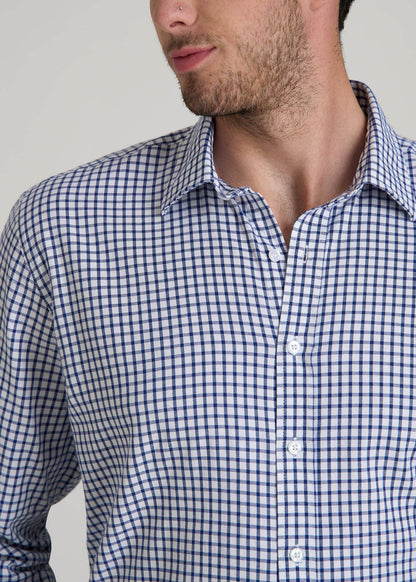 American Tall Men Oskar Easy Care Dress Shirt for Tall Men in Bright Blue Grid