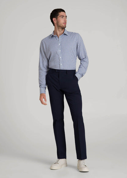 American Tall Men Oskar Easy Care Dress Shirt for Tall Men in Bright Blue Grid