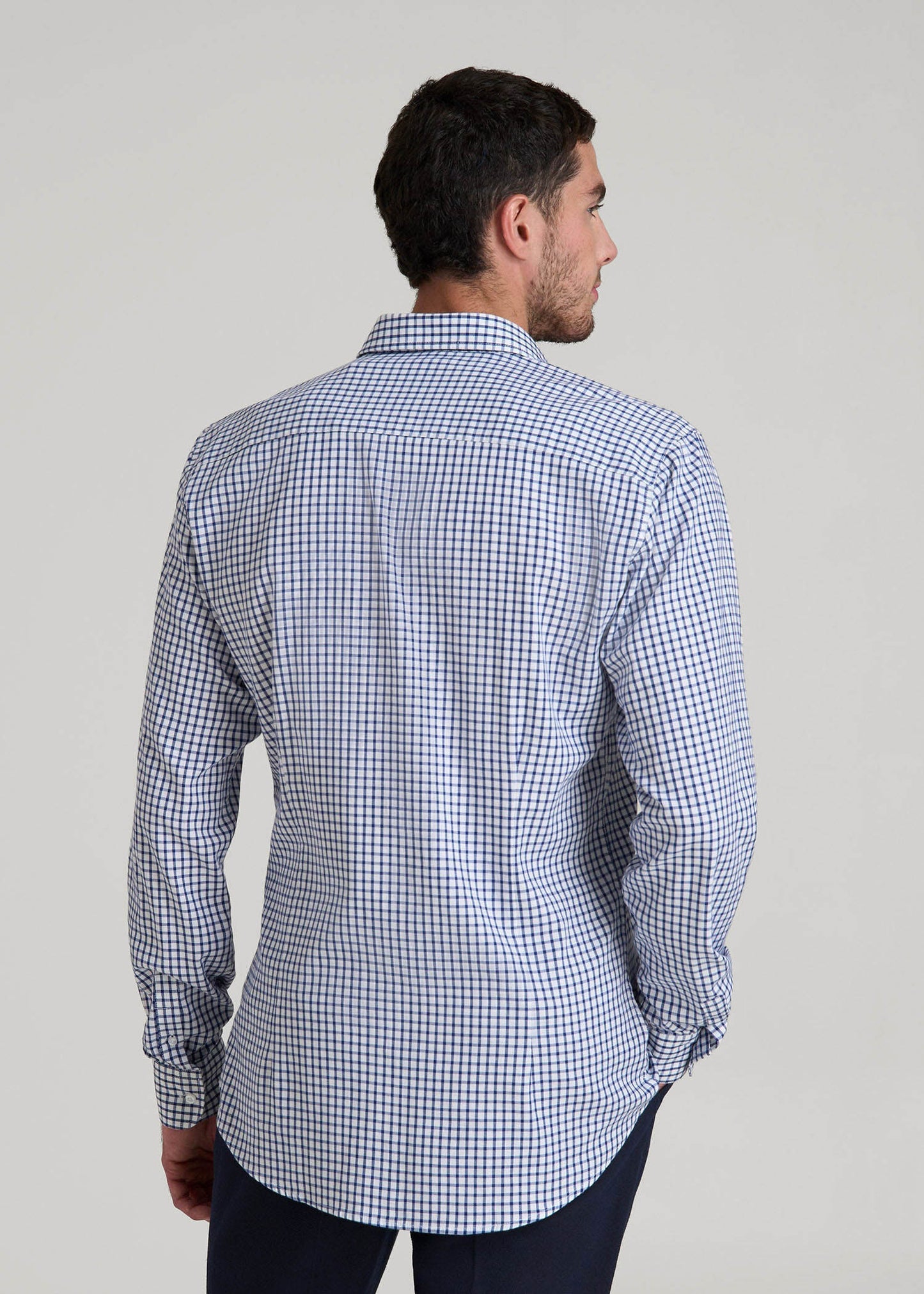 American Tall Men Oskar Easy Care Dress Shirt for Tall Men in Bright Blue Grid