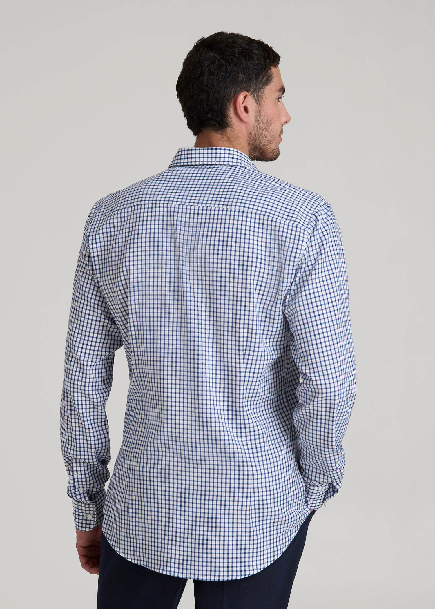 American Tall Men Oskar Easy Care Dress Shirt for Tall Men in Bright Blue Grid